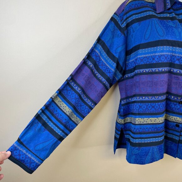 Vintage Chico's Womens ARTSY Woven Jacket Sz 2 L Blue Purple WESTERN Vibes - Picture 5 of 14